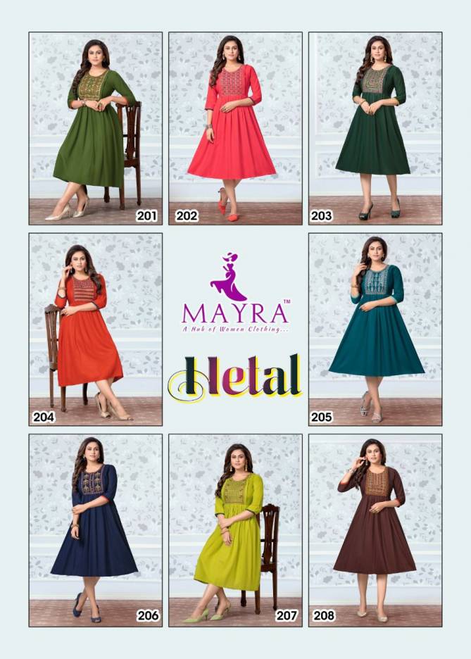 Mayra Hetal New Exclusive Wear Rayon Embroidery Kurti Collection